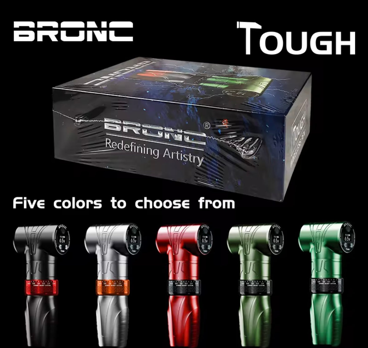 BRONC TOUGH タトゥーマシン｜ストローク調整 2.6〜4.3mm｜高出力・低振動｜Type-C充電｜プロ仕様