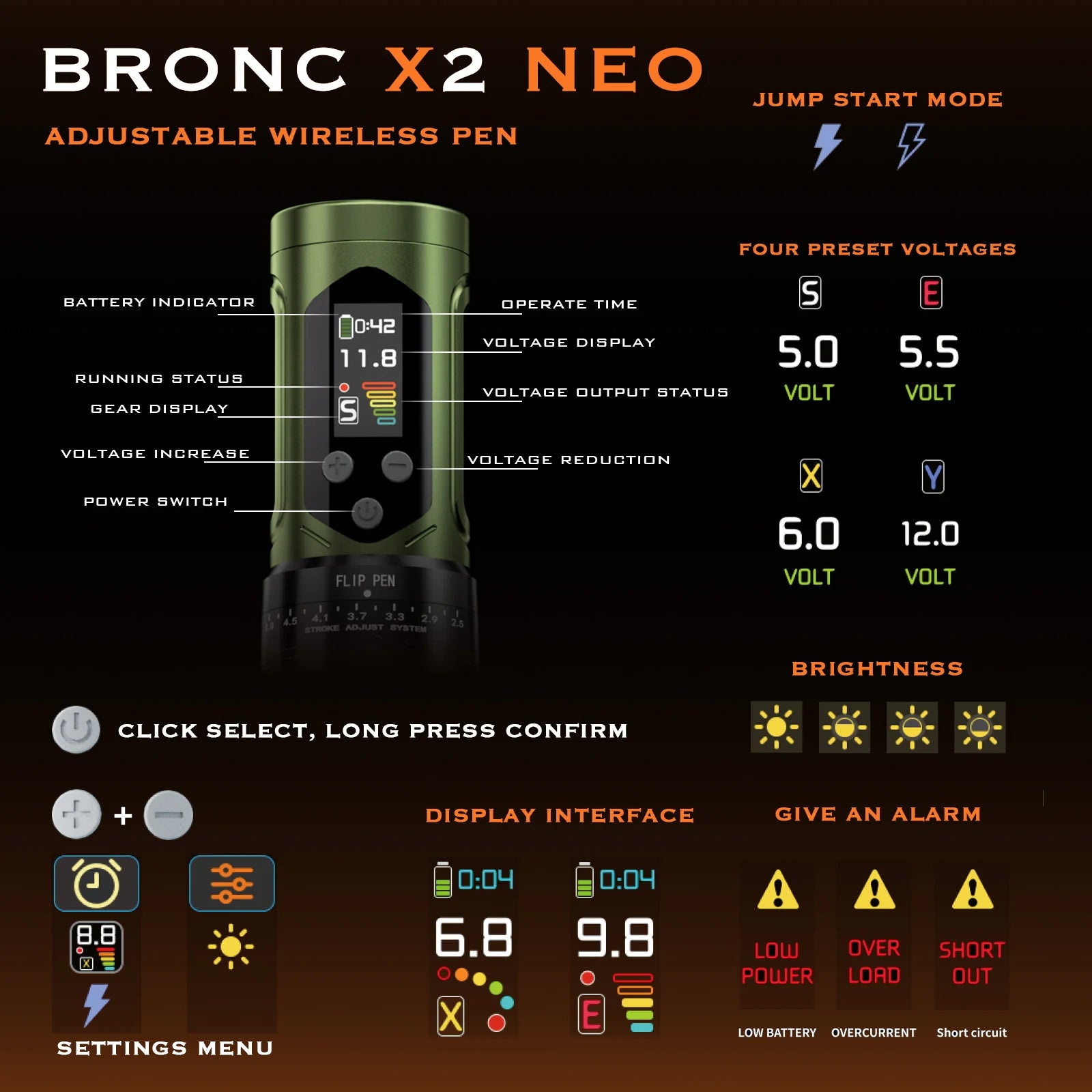 【最新モデル】BRONC X2 NEO｜可変ストローク×高出力モーター搭載 ワイヤレスタトゥーペン